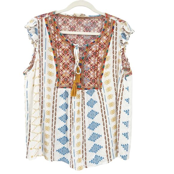 Savanna Jane Womens Boho Southwestern Aztec Print Flutter Sleeve Blouse Size 1X - Picture 2 of 9